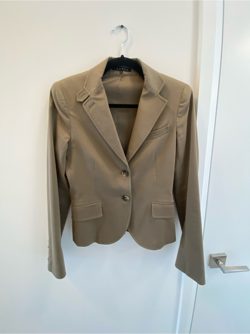 Theory Taupe Two-Button Tailored Blazer